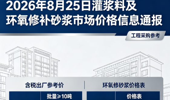庆城2026年8月25日灌浆料及环氧修补砂浆市场价格信息通报